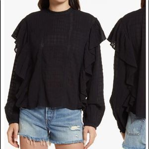 Treasure & Bond Embroidered Ruffle Cotton Blouse